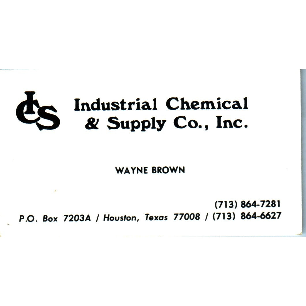 Wayne Brown Industrial Chemical & Supply Co Houston Vintage Business Card SE3-B9