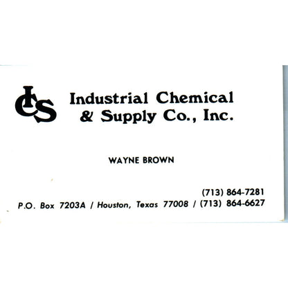 Wayne Brown Industrial Chemical & Supply Co Houston Vintage Business Card SE3-B9