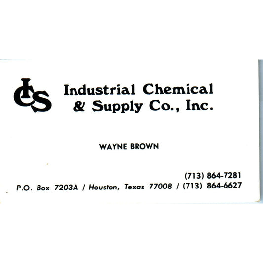 Wayne Brown Industrial Chemical & Supply Co Houston Vintage Business Card SE3-B9