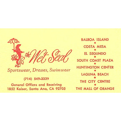 The Wet Seal Clothing Santa Ana CA Vintage Business Card SE5-B4