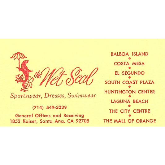 The Wet Seal Clothing Santa Ana CA Vintage Business Card SE5-B4