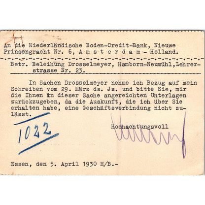 Alb. Hoberg Essen to Amsterdam-Holland 1930 German Reich Postcard TE2-GRP