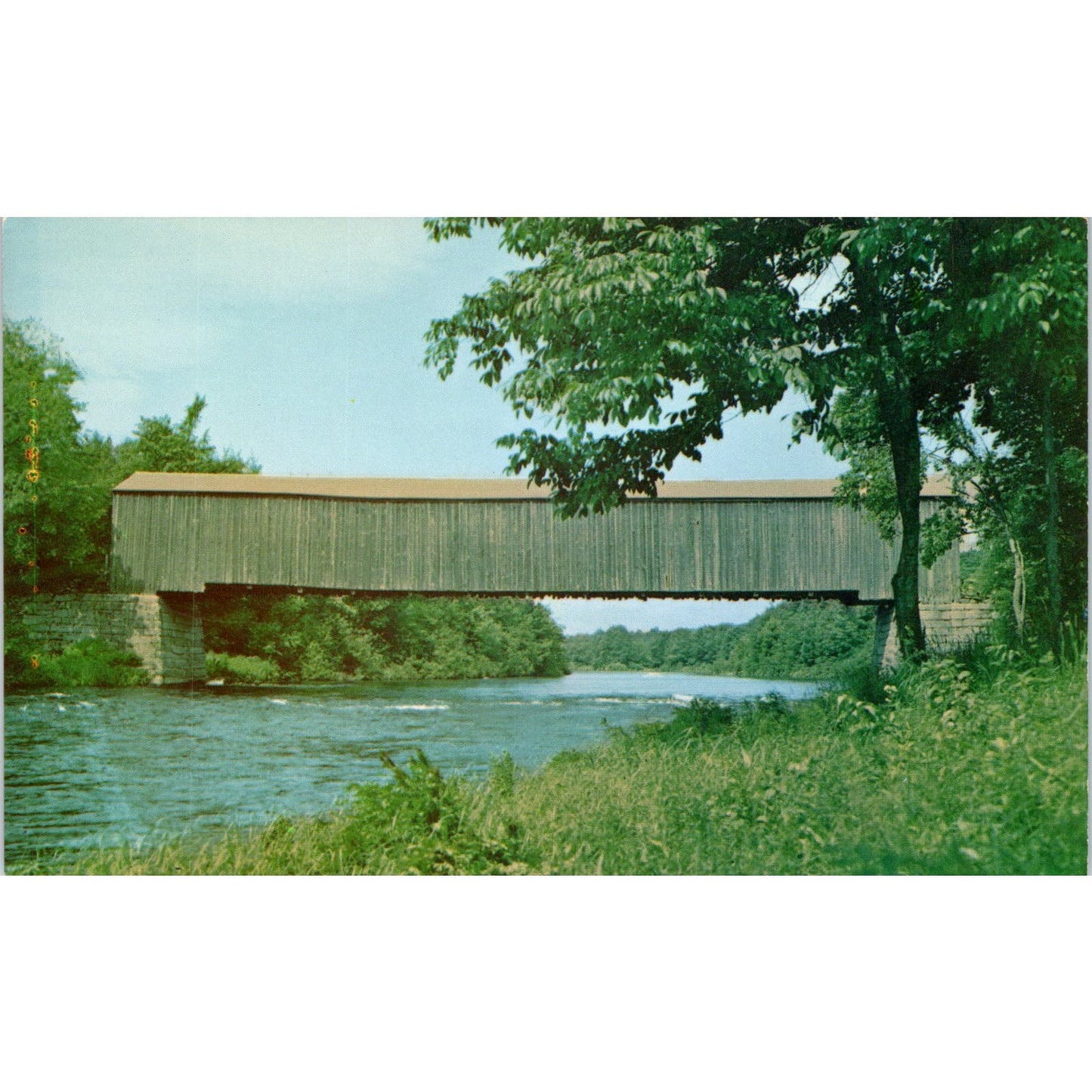 Lowes Bridge Piscataquis River Sangerville Maine Covered Bridge Postcard PB12