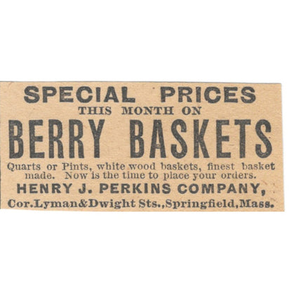 Henry J. Perkins Co Berry Baskets Springfield MA 1905 Magazine Ad AF1-NES3
