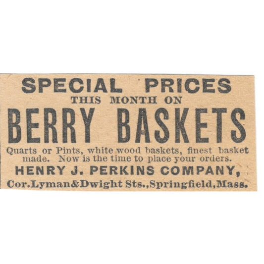Henry J. Perkins Co Berry Baskets Springfield MA 1905 Magazine Ad AF1-NES3