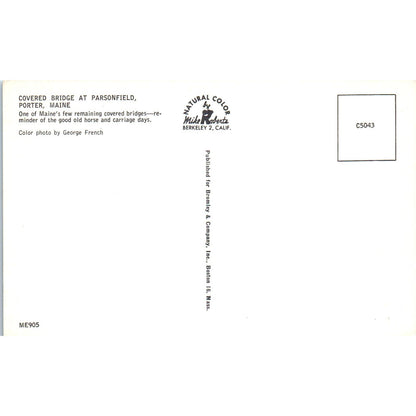 Parsonsfield Porter Maine Covered Bridge Postcard PC6