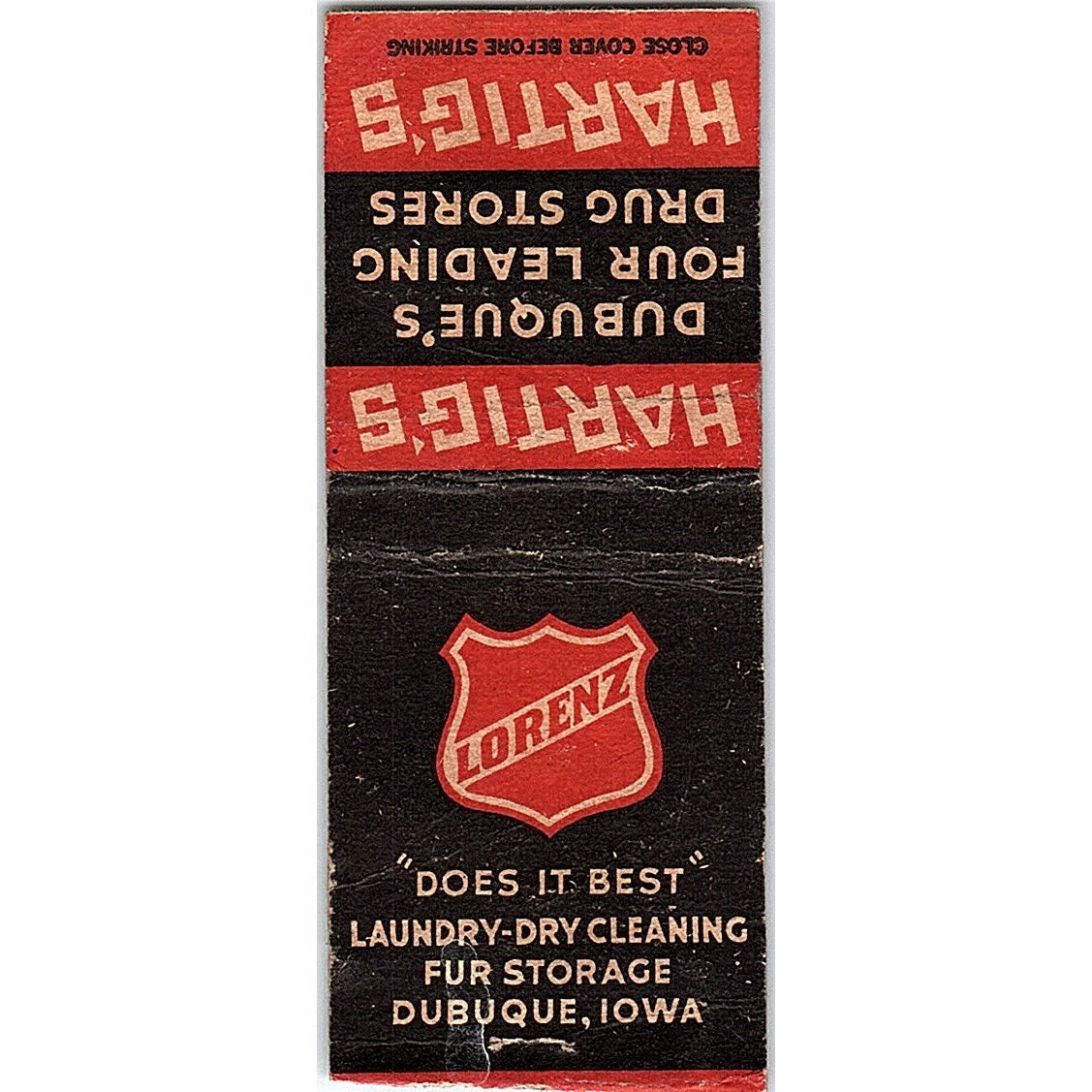 Hartig's Drug Store Dubuque Iowa Vintage Matchbook Cover SE5-Y2
