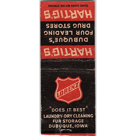 Hartig's Drug Store Dubuque Iowa Vintage Matchbook Cover SE5-Y2