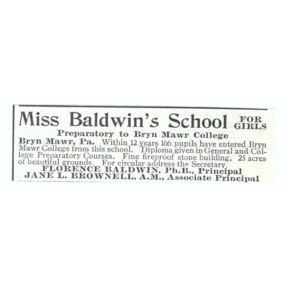 Miss Baldwin's Bryn Mawr College Prep School Florence Baldwin 1903 Ad AF7-SS2