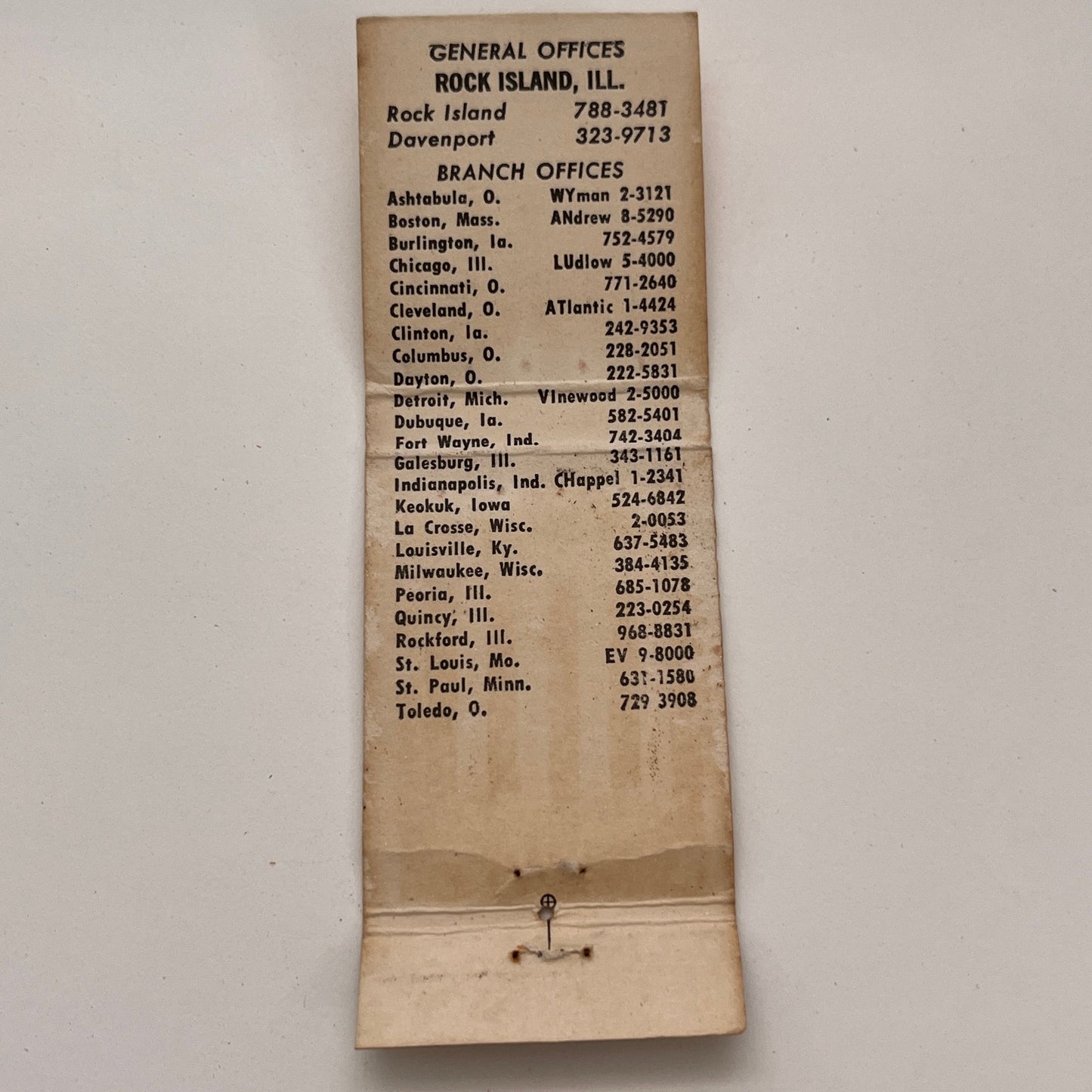 Dohrn Transfer Co Rock Island IL Vintage Matchbook TB6-MB2-15