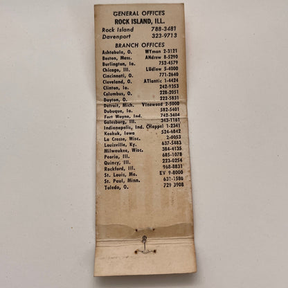 Dohrn Transfer Co Rock Island IL Vintage Matchbook TB6-MB2-15