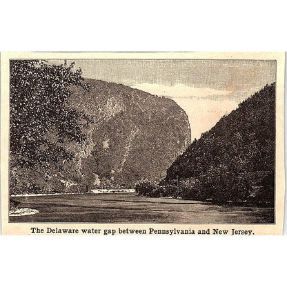 The Delaware Water Gap Between PA and NJ 3x4" 1901 Engraving AF6-M11