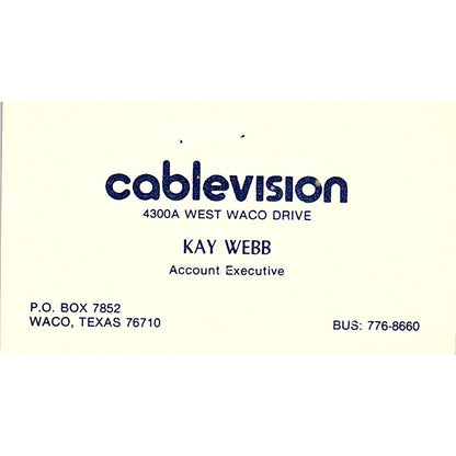 Cablevision Kay Webb Waco TX Vintage Business Card SSB4-B12