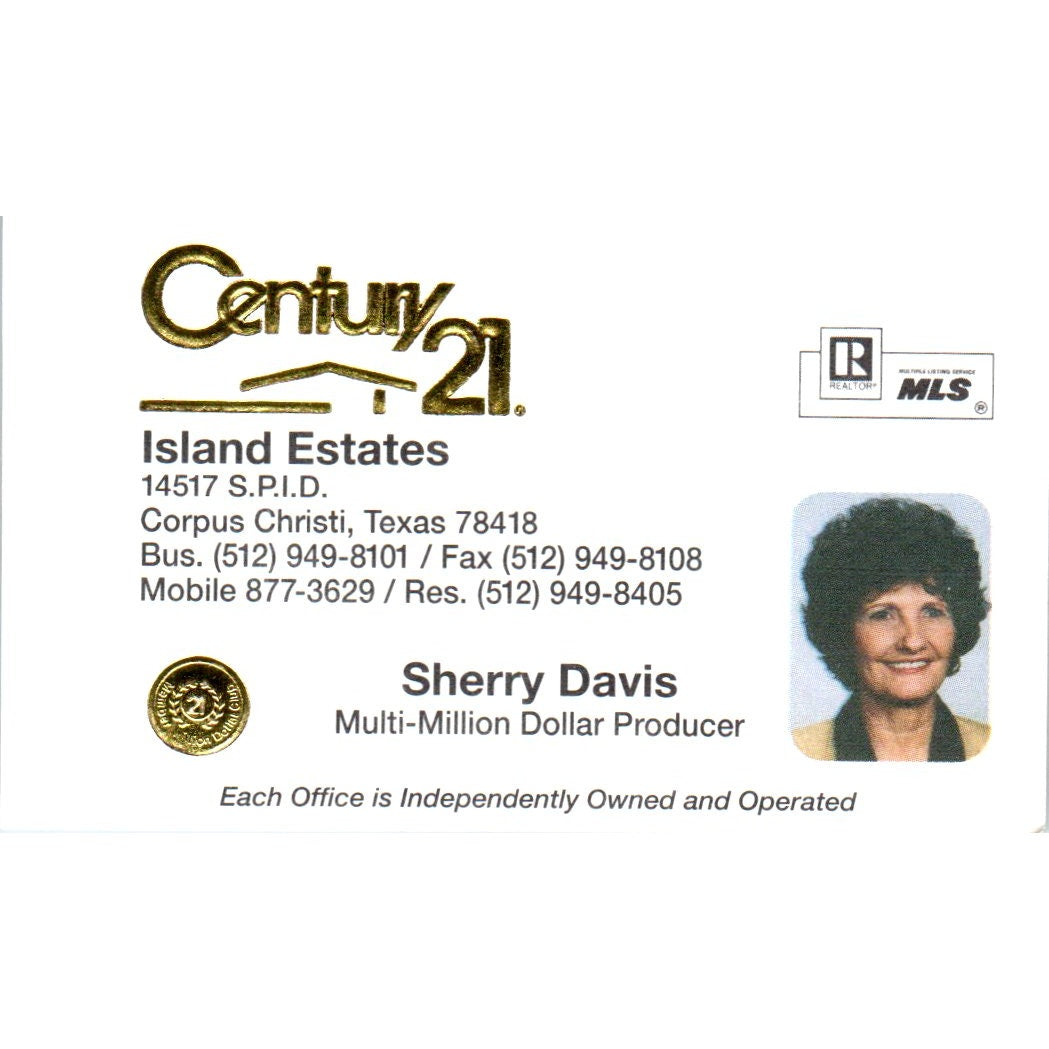 Sherry Davis Island Estates Century 21 Corpus Christi Vtg Business Card SD8-B19