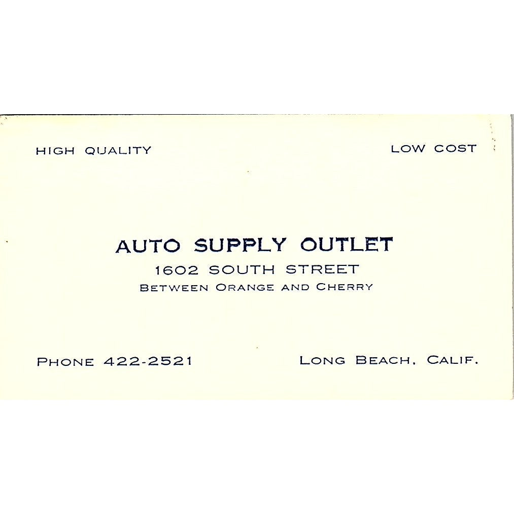 Auto Supply Outlet Long Beach CA Vintage Business Card SE3-B13