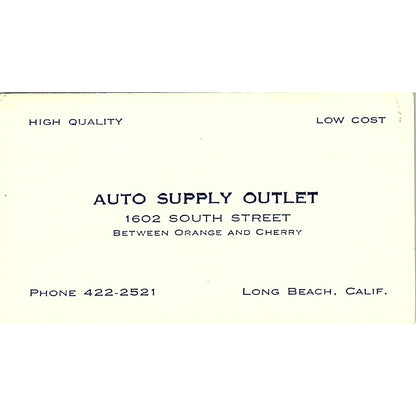 Auto Supply Outlet Long Beach CA Vintage Business Card SE3-B13