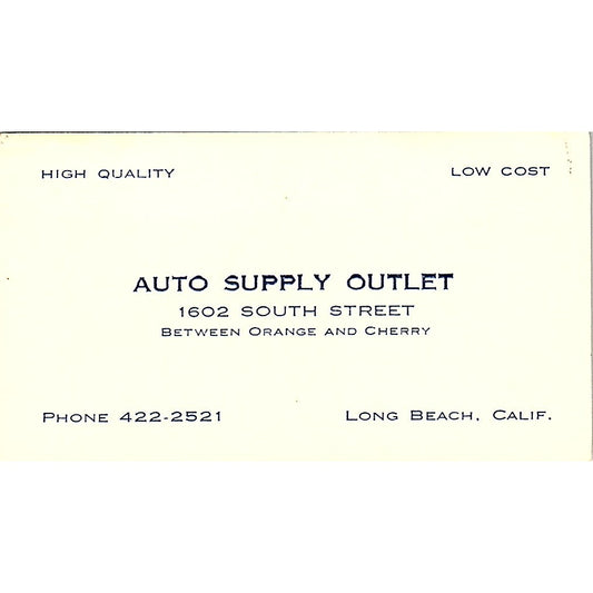 Auto Supply Outlet Long Beach CA Vintage Business Card SE3-B13