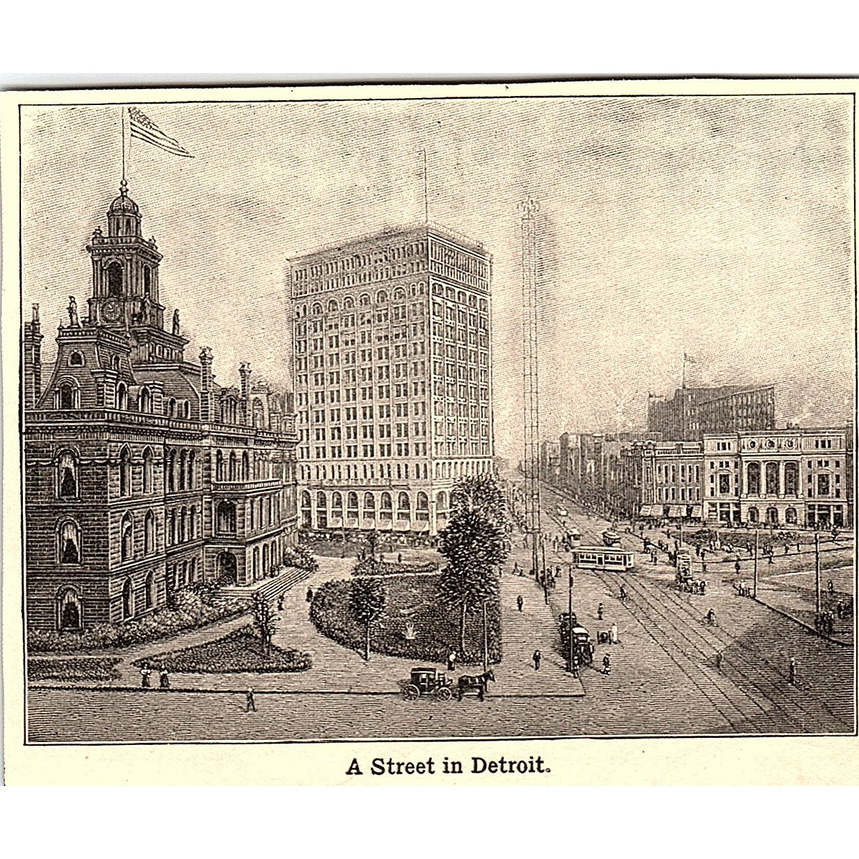 A Street in Detroit 3x4" 1901 Engraving AF6-M15