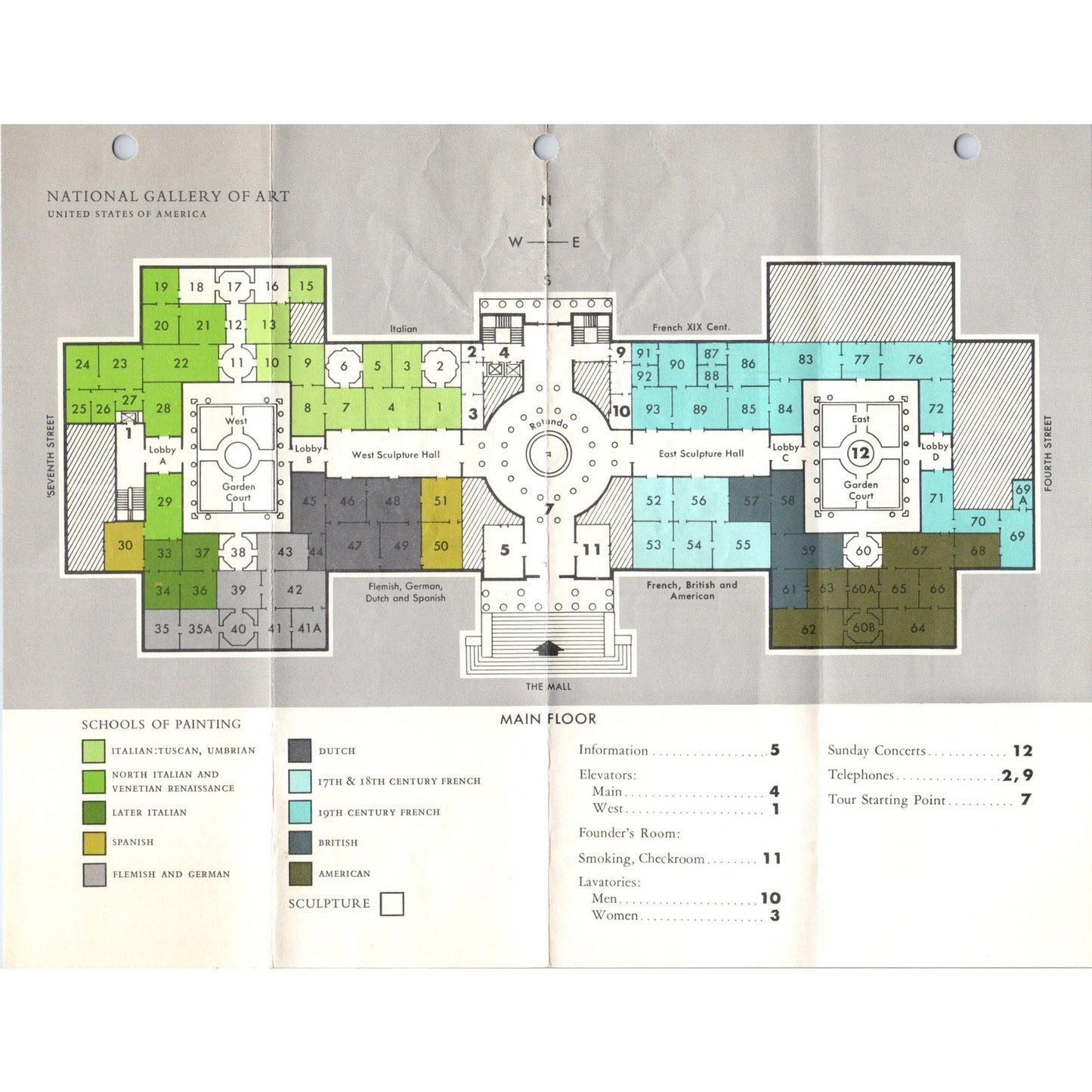 1970s Washington DC National Gallery of Art Fold Out Map TF4-BC