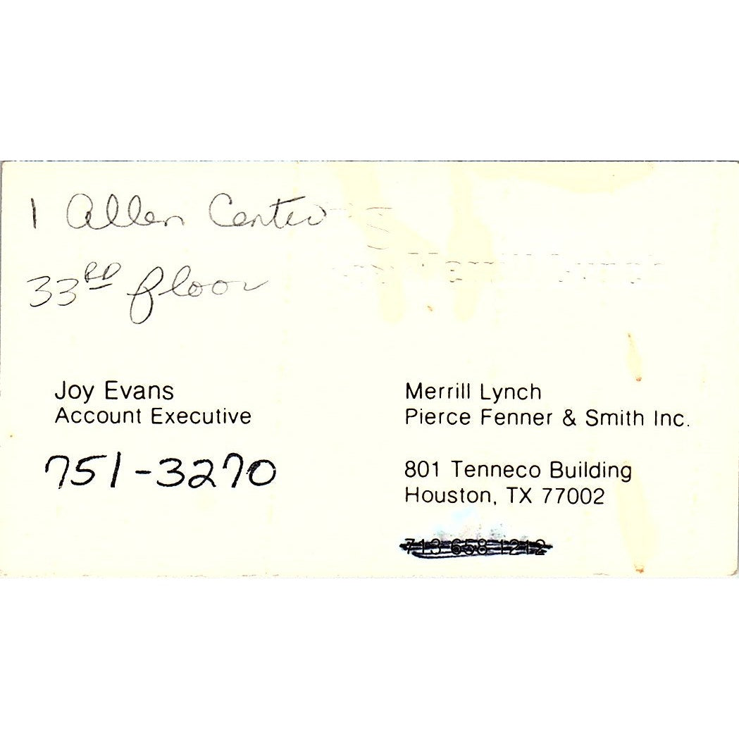 Merrill Lynch Joy Evans Account Executive Houston Vintage Business Card SB4-B1