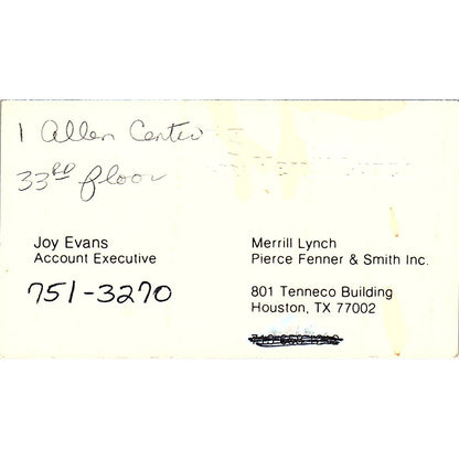 Merrill Lynch Joy Evans Account Executive Houston Vintage Business Card SB4-B1