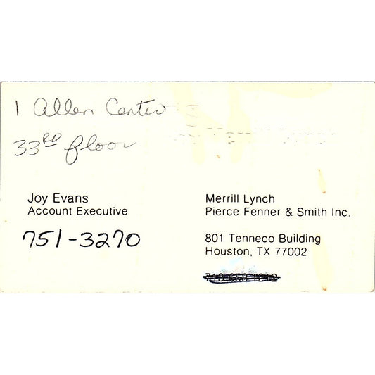 Merrill Lynch Joy Evans Account Executive Houston Vintage Business Card SB4-B1