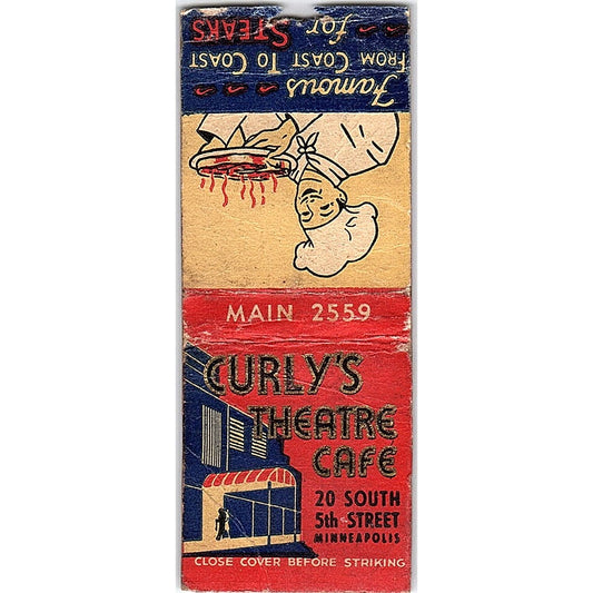 Curly's Theatre Cafe 20 South 5th Street Minneapolis MN Matchbook Cover SC7-Y10