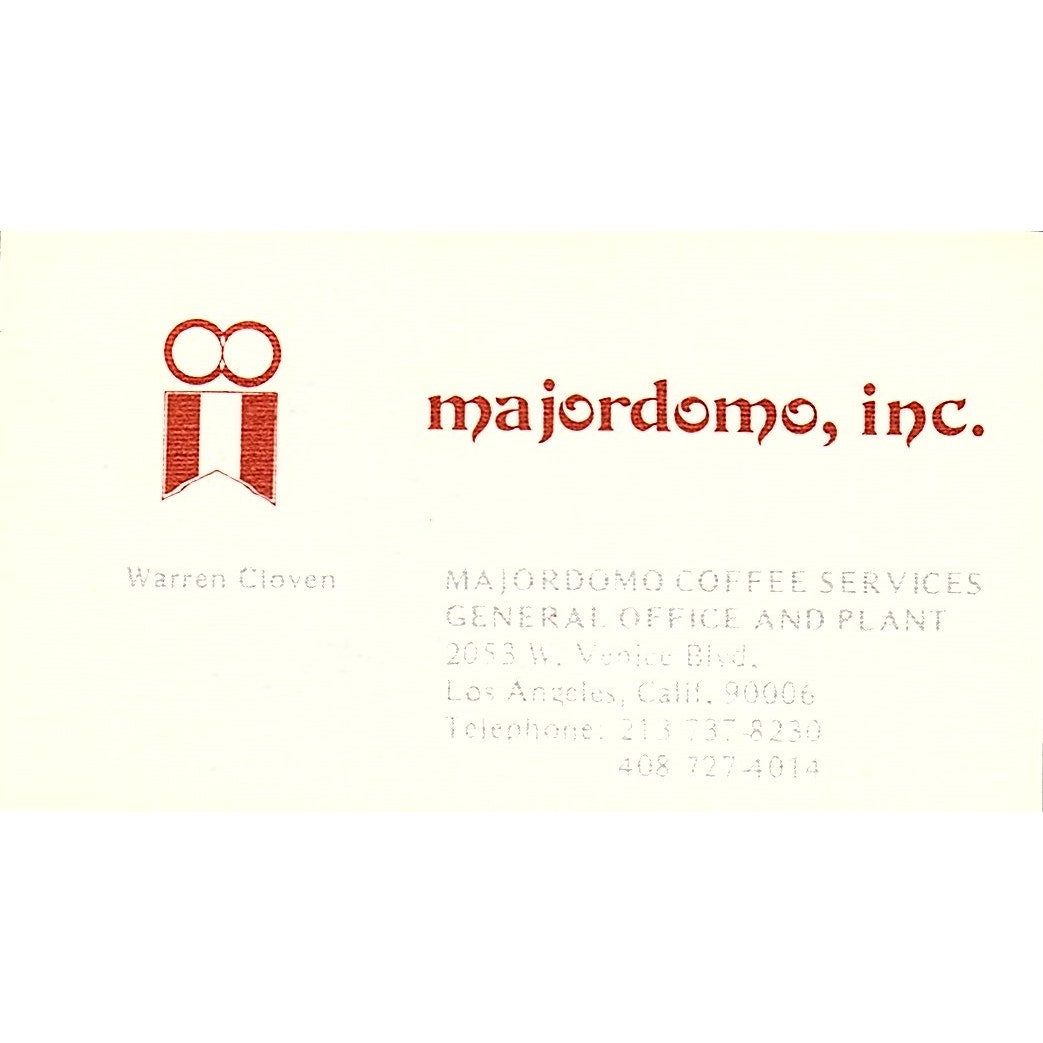 Warren Cloven Majordomo Inc Los Angeles Vintage Business Card SD9-B9