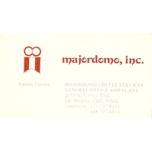 Warren Cloven Majordomo Inc Los Angeles Vintage Business Card SD9-B9