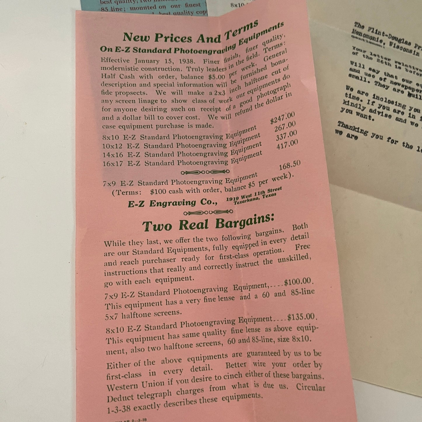 1938 E-Z Engraving Co Sales Material Packet Texarkana Texas B1