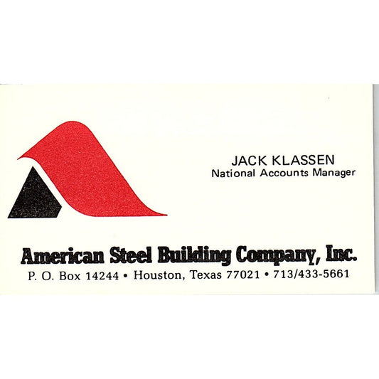 Jack Klassen American Steel Building Co Houston Vintage Business Card SC9-B12