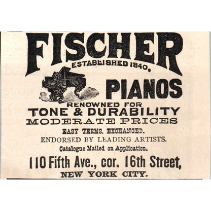 Fischer Pianos New York City 1892 Magazine Ad AB6-4