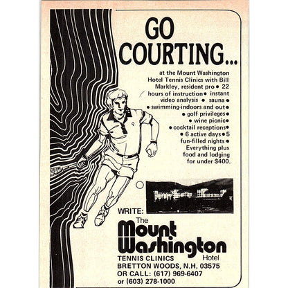Bill Markley Mount Washington Tennis Clinics Bretton Woods NH 1977 Ad AF3-M1