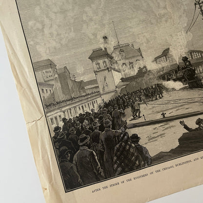Harper's Weekly Chicago & Burlington Engineer Strike Engraving 1888 Mar 10 V1-7