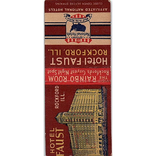 Hotel Faust Rockford IL Vintage Matchbook Cover SF3-Y3