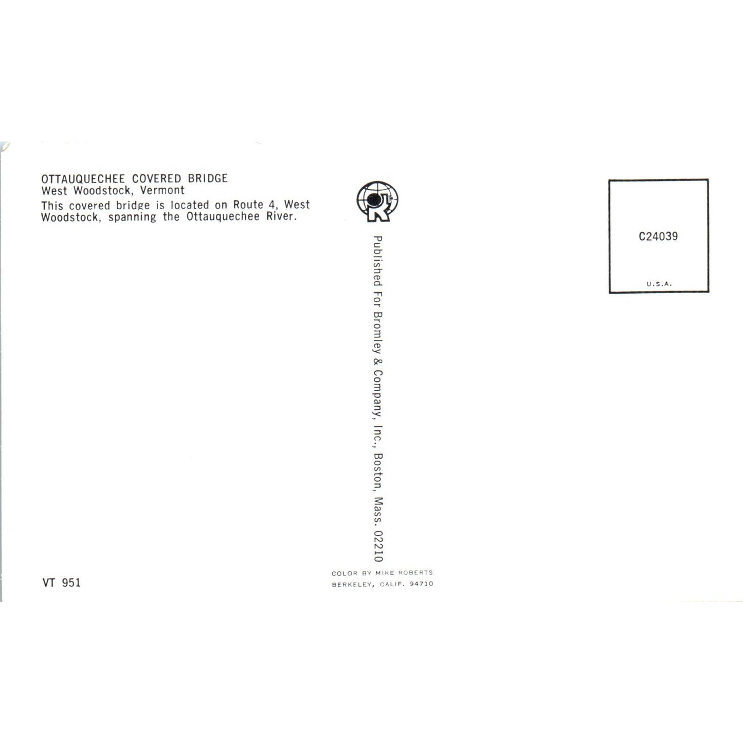 Ottauquechee Bridge West Woodstock VT Vintage Covered Bridge Postcard PD1