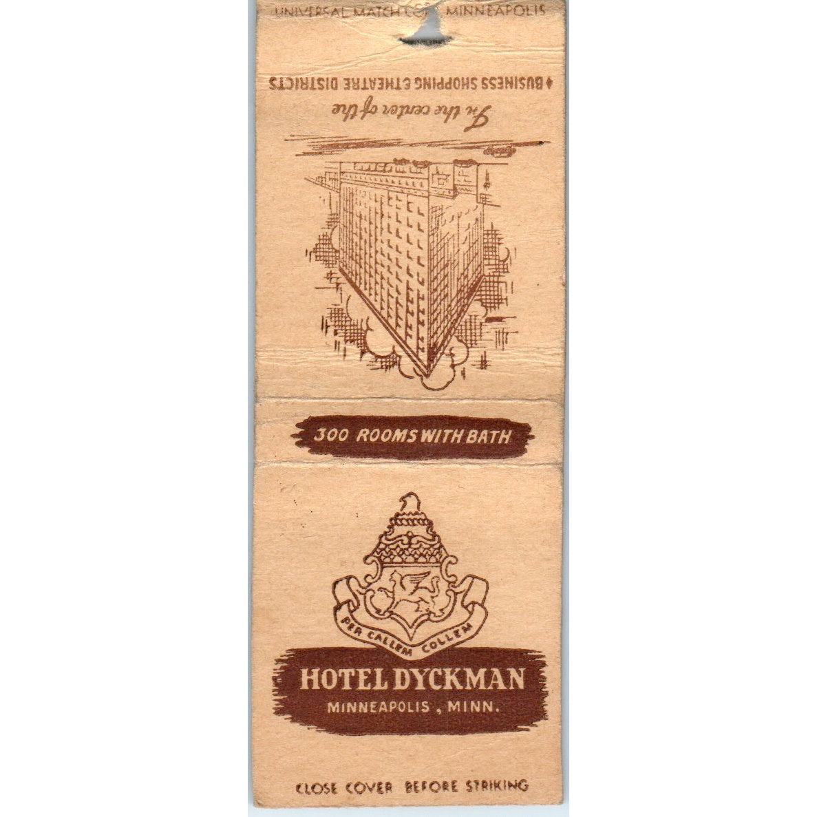 Hotel Dyckman Minneapolis MN Vintage Matchbook Cover SF4-Y2