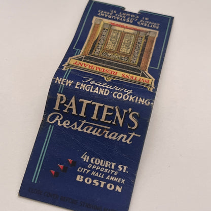 Patten's Restaurant 4 Court St Boston MA Vintage Matchbook Cover TB8-MB2-3