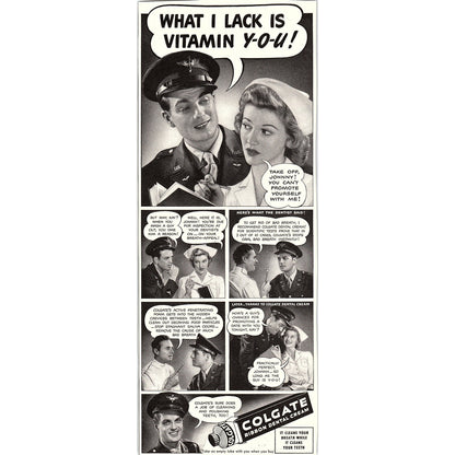 Colgate Ribbon Dental Cream Cleans Your Breath And Teeth 1943 WWII Ad SV1-6
