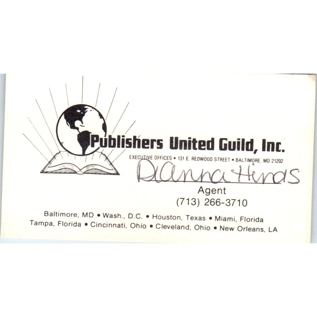 Publishers United Guild Deanna Hinds Baltimore Vintage Business Card SD8-B20