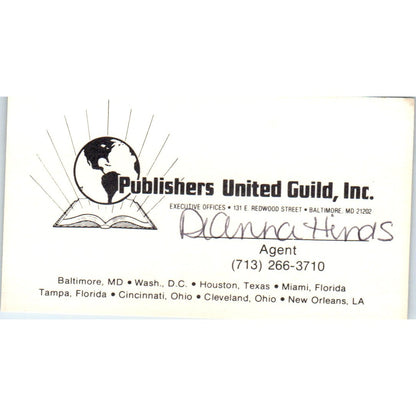 Publishers United Guild Deanna Hinds Baltimore Vintage Business Card SD8-B20
