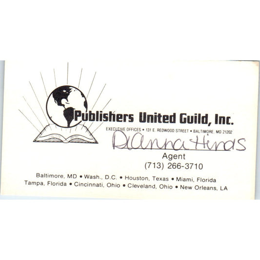 Publishers United Guild Deanna Hinds Baltimore Vintage Business Card SD8-B20