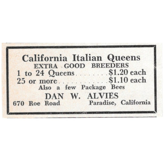 California Italian Queens Dan W. Alvies Paradise CA 1961 Magazine Ad AK6-S13