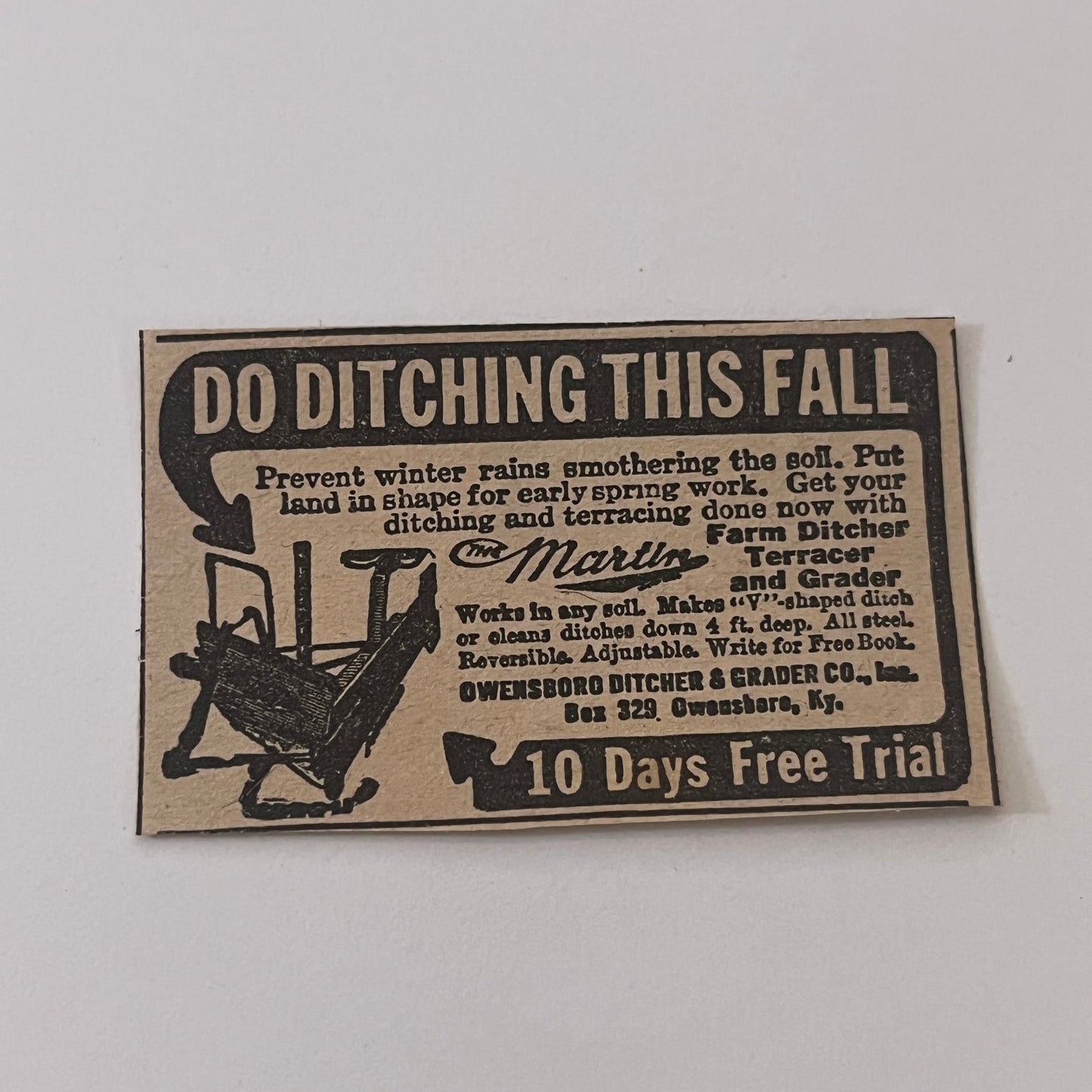 Owensboro Ditcher & Grader Co., Inc. Owensboro KY 1931 Newspaper Ad SAG4-S13