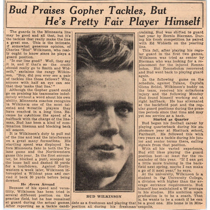 Charles Bud Wilkinson Minnesota Gophers Football 1935 Newspaper Article AE7-N3