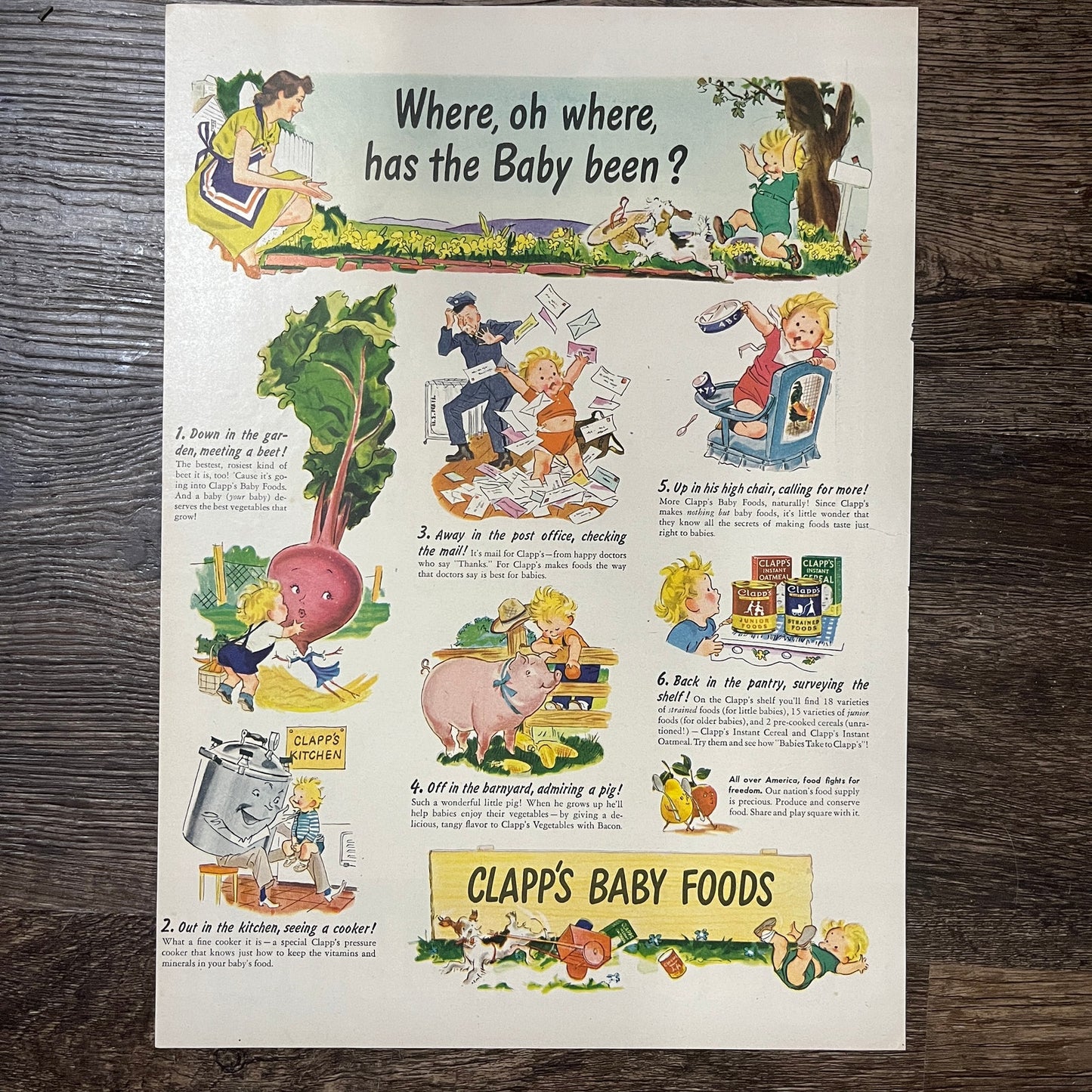 Clapp's Baby Food Anthropomorphic Foods Comic Vintage Magazine Ad 11x14 V9