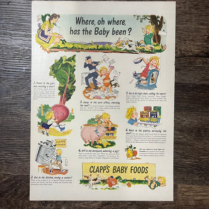 Clapp's Baby Food Anthropomorphic Foods Comic Vintage Magazine Ad 11x14 V9