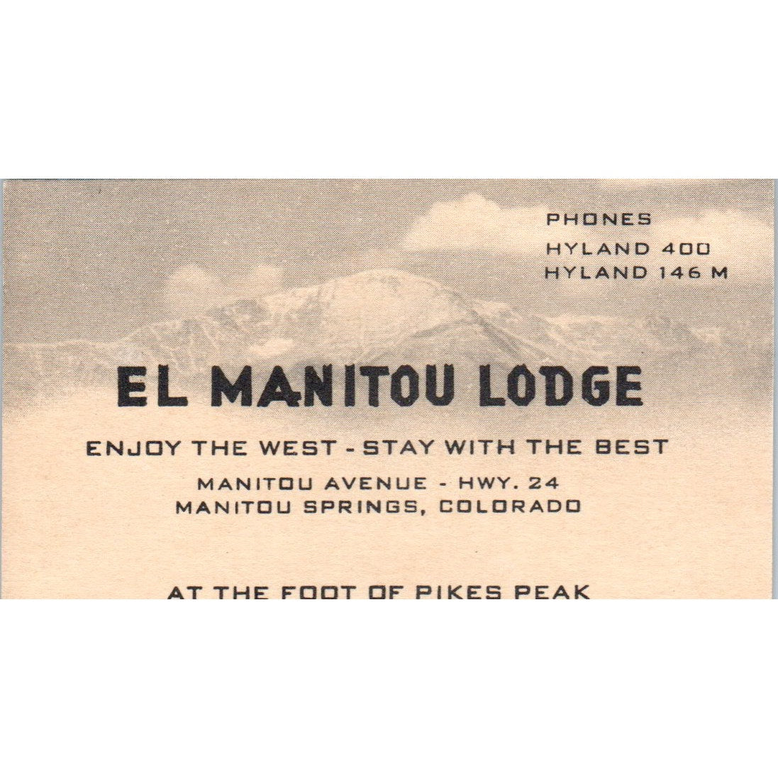 El Manitou Lodge Manitou Springs CO Pikes Peak Vintage Business Card AF7-E3