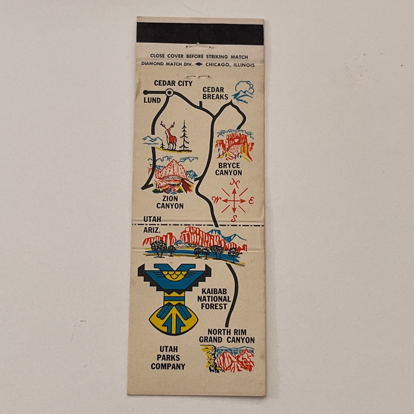 The Utah Parks Co Cedar City Union Pacific RR Vintage Matchbook Cover TB6-MB2-2