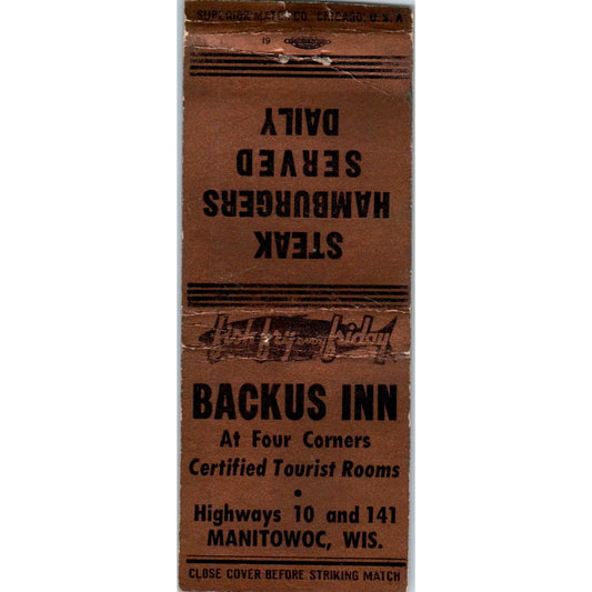 Backus Inn at Four Corners Manitowoc WI Vintage Matchbook Cover SD4-Y14